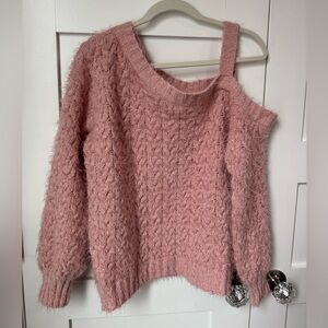 Willow & Root Cold Shoulder Eyelash Sweater Pink size L